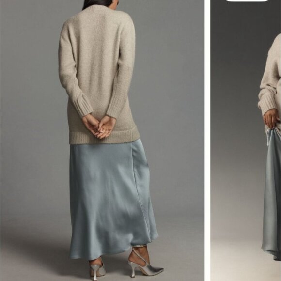 Anthropologie Twofer Sweater Satin Skirt Dress L - Picture 3 of 3